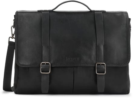 Black business style leather briefcase with laptop compartment