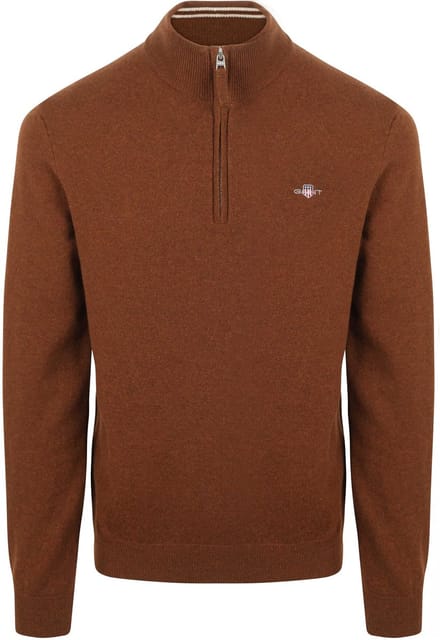 Gant Halfzip Wol Trui Logo Bruin - Maat L - Heren - Quarter zip