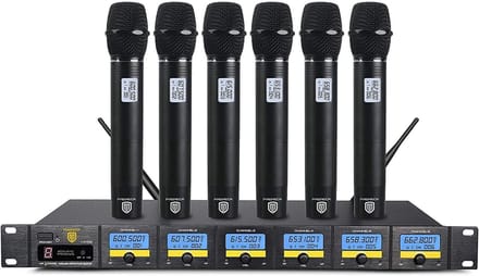 Draadloos Microfoonsysteem - UHF Zes Kanaals - Feest Bruiloft Kerk - Zes Unidirectionele Microfoons - 200 Voet Bereik - Zwart