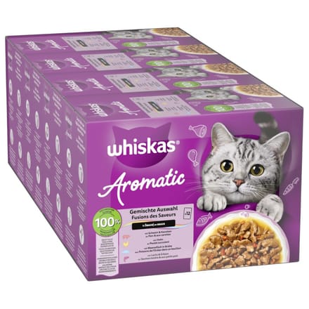 48x85g Whiskas 1+ Aromatic Selection Mix in Saus nat kattenvoer