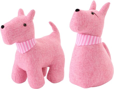 J-Line deurstopper Hond + Sjaal - polyester - roze - small - set van 2
