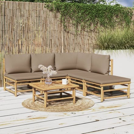 vidaXL - 6-delige - Loungeset - met - kussens - bamboe - taupe