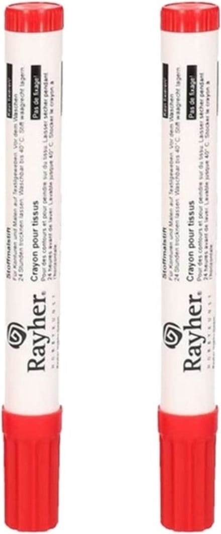 2x stuks rayher textielstift - dikke punt - rood - 2-4 mm - tekenen/knutselen - kleding beschrijven