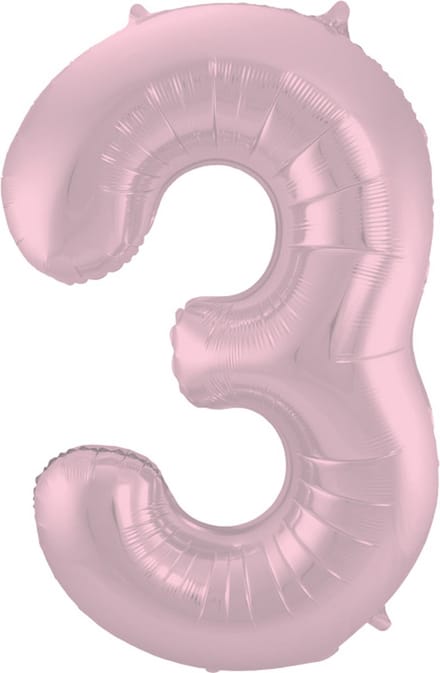 Folat - Folieballon Cijfer 3 Pastel Roze Metallic Mat - 86 cm