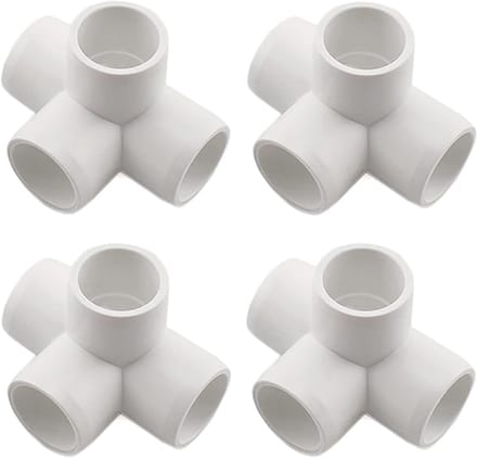 PVC Koppelingen - 4-Weg Connectoren - DIY Projecten - Meubelkwaliteit PVC - 1/2 Inch - Wit
