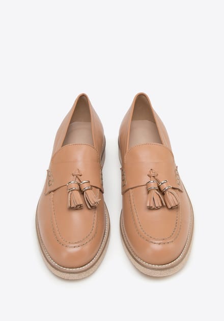 Wittchen Dames Leren Loafers met Kwastjes, Beige, Natuurlijk Leer