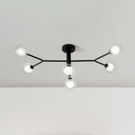 miloox by Sforzin Cosmo plafondlamp, 6-lamps, zwart/helder, glas
