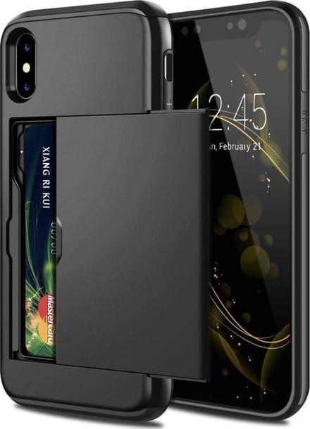 Geschikt voor Apple iPhone XS Max Backcover | Zwart | Pasjeshouder | TPU - Hard PC