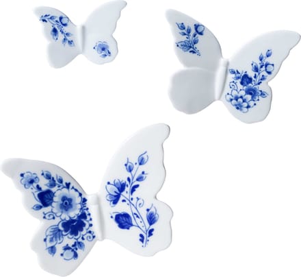 Heinen Delfts Blauw - Wanddecoratie Vlinder - Set van 3 - Keramiek - Delfts blauw