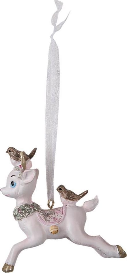 Clayre & Eef Kersthanger Hert 8 cm Roze Kunststof Kerstbal
