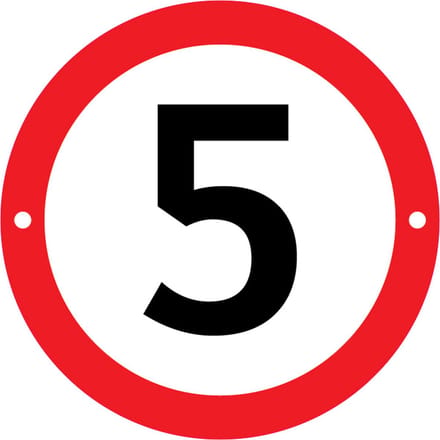 Verbodsbord 5 Kilometer - 25cmØ met 2 Boorgaten - op 3mm dik PVC Schuimplaat