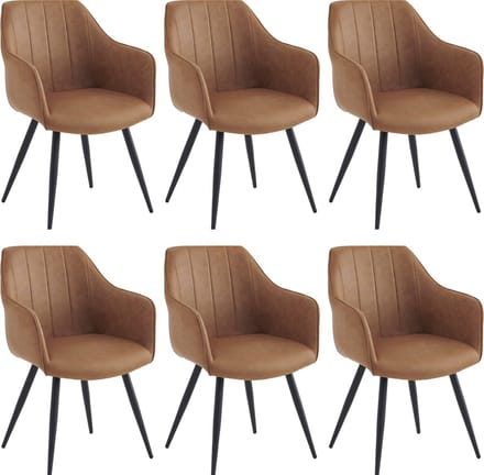 Colenis® - Verto Eetkamerstoel - Set Van 6 - Cognac - Microfiber Stof - Microvezel - Industrieel