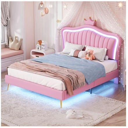 Tweepersoonsbed - MUVOE - Rosas Couronne - 140 x 200 cm - PU Leer - LED Verlichting wit