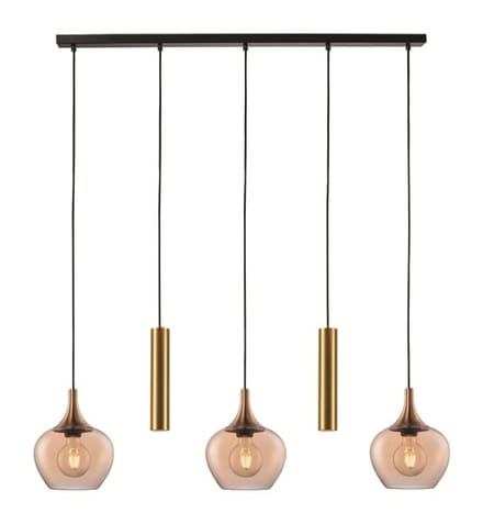 Freelight Hanglamp Fresu Glas Ø 19 cm & Koker Ø 5.5 cm 5 Lichts Balk