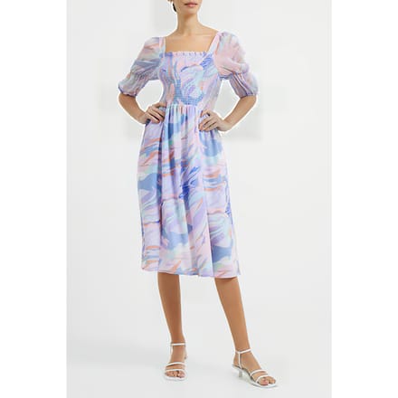 French Connection Dalla Verona Smocked Midi Dres Blue Größe: 8 | Midikleider Outlet | Damen | Blau
