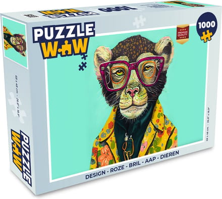 Puzzel Design - Roze - Bril - Aap - Dieren - Legpuzzel - Puzzel 1000 stukjes volwassenen