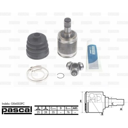 Homokineet reparatie set, aandrijfas PASCAL G84003PC rechts