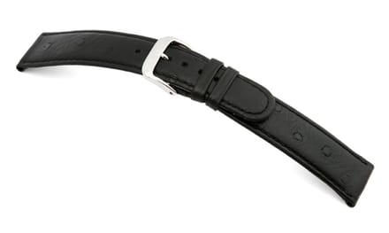 Lederband Dundee 12mm zwart met Struisvogelprint