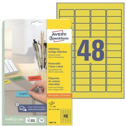 Verwijderbare gekleurde etiketten 45,7x21,2 mm 960 stuks