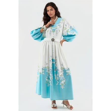Bloemen Maxi Jurk met V-hals en Knoopdetails