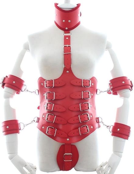 Banoch | Collar Bondage body Harness Red/6 - rood pu leer vrouwen harnas - bdsm