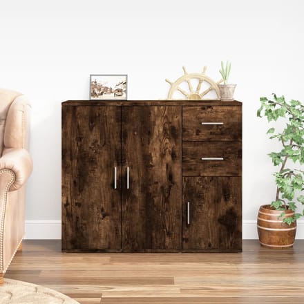 vidaXL - Dressoir - 91x29,5x75 - cm - bewerkt - hout - gerookt - eikenkleurig