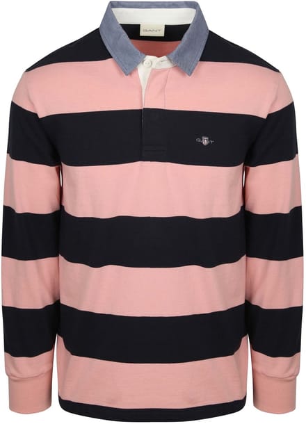 Gant Heavy Rugger Shield Polo Streep Navy Roze - Maat L - Heren - Longsleeve polo