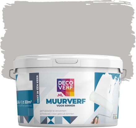 Decoverf muurverf mat parelgrijs, 2.5L