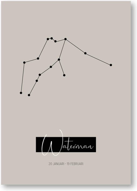 MOODZ design | Sterrenbeeldposter Waterman | A3 formaat | warm grijs | naturel