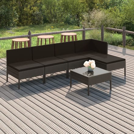 vidaXL - 6-delige - Loungeset - met - kussens - poly - rattan - grijs