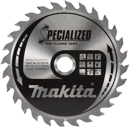 Makita 165 x 20 mm 28-tands Invalcirkelzaagblad hout | Specialized - B-56758