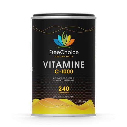 Free Choice Vitamine C-1000 – 1000 mg Ascorbinezuur – Vegan – 240 Tabletten – Dagelijks Gebruik Vitamine C – Made in Germany
