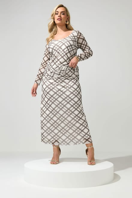 Yours London Yours Ivoorwit En Bruin Geruite Maxiroksize 42