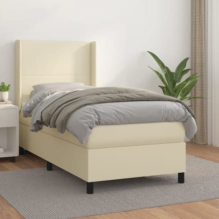 vidaXL - Boxspring - met - matras - kunstleer - crèmekleurig - 100x200 - cm