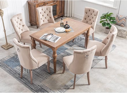 REDOM - Eetkamerstoel - Hoge Rugleuning en Knopen - Modern - Eetkamer - Fluweel en Rubberhout - Beige - 97 × 51 × 47 cm