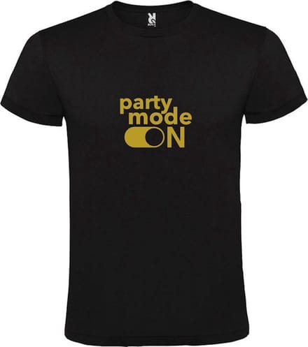 Zwart T-Shirt met “ Party Mode On “ afbeelding Goud Size XXL