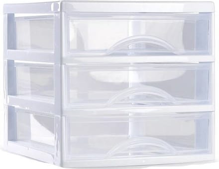 Plasticforte Ladeblokje/bureau organizer 3x lades - wit/transparant - L18 x B21 x H17 cm - plastic