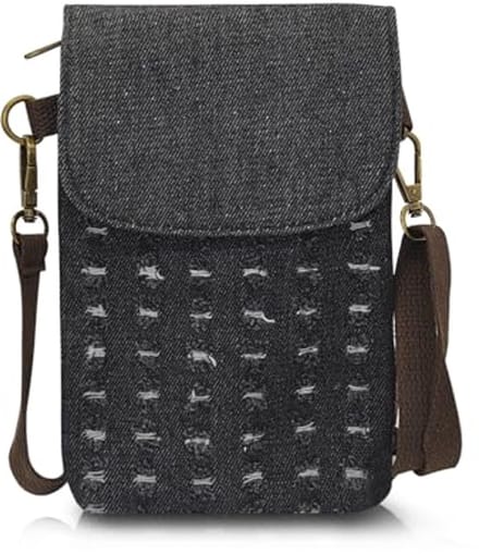 Canvas Crossbody Tas voor Dames met Afneembare Polsriem en Ritssluiting