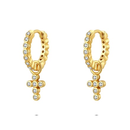 Twice As Nice Oorbellen in zilver, hangend kruis Goudkleurig