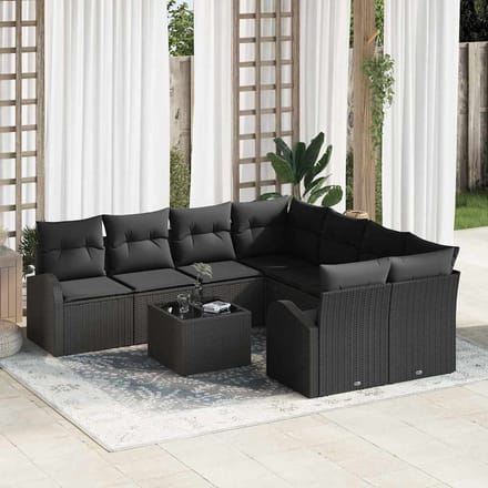 vidaXL - Tuinbank - Set - 9 - st - Zwart - poly - rattan