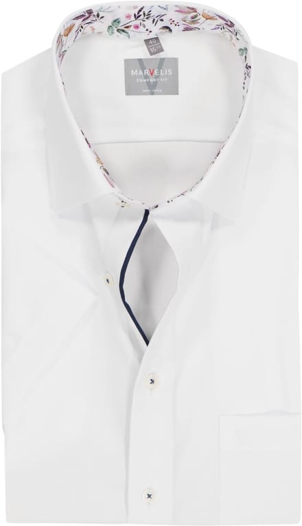 MARVELIS comfort fit overhemd - korte mouw - popeline - wit - Strijkvrij - Boordmaat: 41 (EU maat: L)