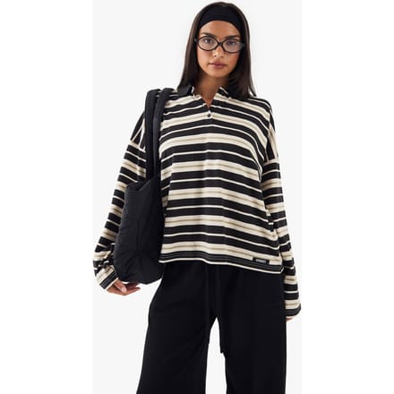 Dames DSGN Studio Gestreepte Oversized Top met Kraag | Zwart | Maat: Small