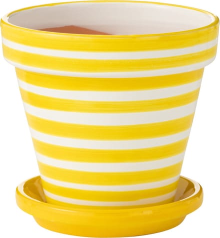 J-Line bloempot Granada Stripes Handmade + Painted - keramiek - geel - medium - Ø 27 cm