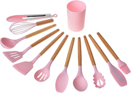 Clayre & Eef 12-delig Keukengerei met Organizer Ø 8x32 cm Roze Siliconen