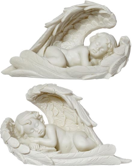 Set van 2 Slapende Engels Cherubijntjes met lange vleugels wit 5x9cm Wit