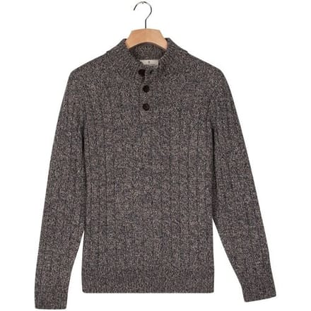 Thomas Maine Trui Button Closure Merino Wool  Vertical Rib Structure Knit Midden Blauw / male