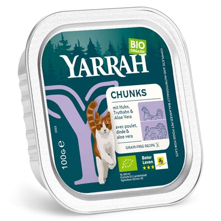 Yarrah Bio Chunks 16 x 100 g - Bio kip en bio kalkoen met bio aloë vera.