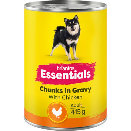 12x415g briantos Essentials Chunks in Gravy Kip Hondenvoer nat