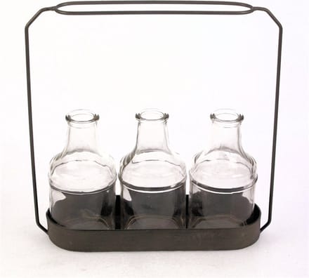 3 Vaasjes in metalen frame 23,5x7,2x24cm