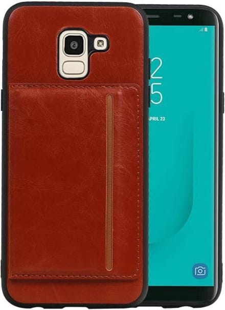 Bruin Staand Back Cover 1 Pasjes voor Samsung Galaxy J6